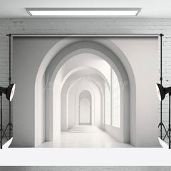 Lofaris White Minimalist Arched Hallway Architecture Backdrop