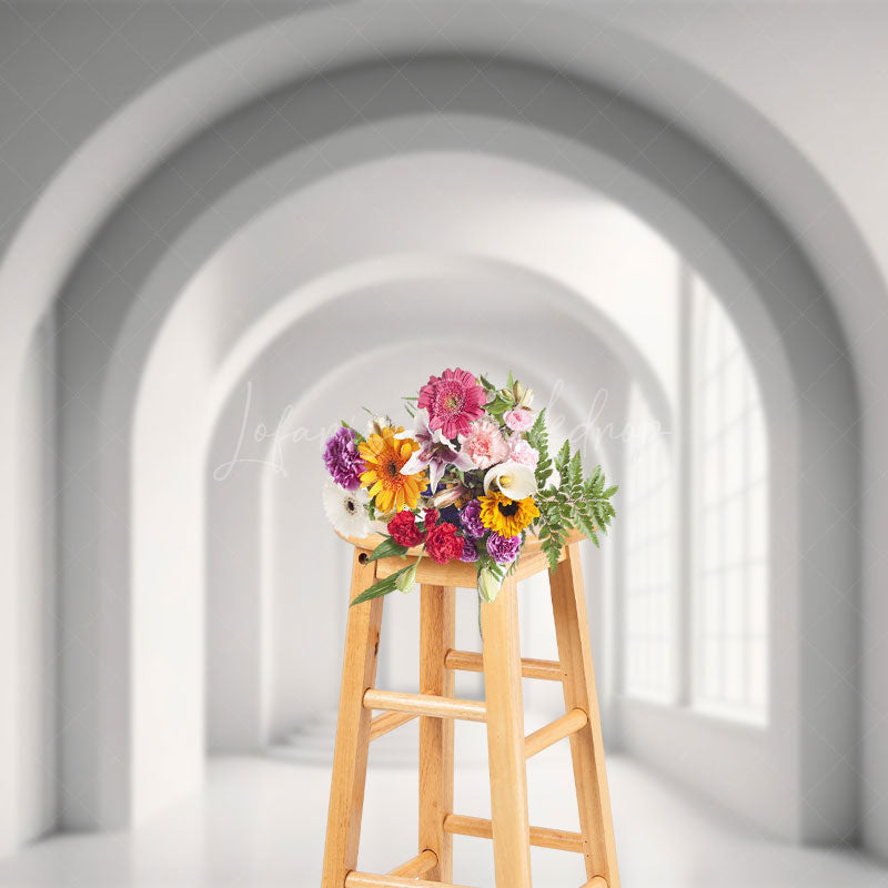 Lofaris White Minimalist Arched Hallway Architecture Backdrop