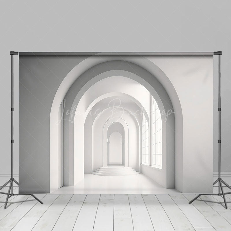 Lofaris White Minimalist Arched Hallway Architecture Backdrop