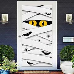Lofaris White Mummy Eyes and Bats Halloween Door Cover Spooky Spider Party Decoration for Festive Celebrations