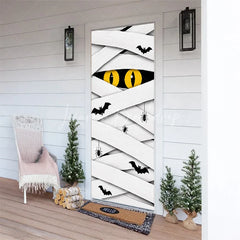 Lofaris White Mummy Eyes and Bats Halloween Door Cover Spooky Spider Party Decoration for Festive Celebrations