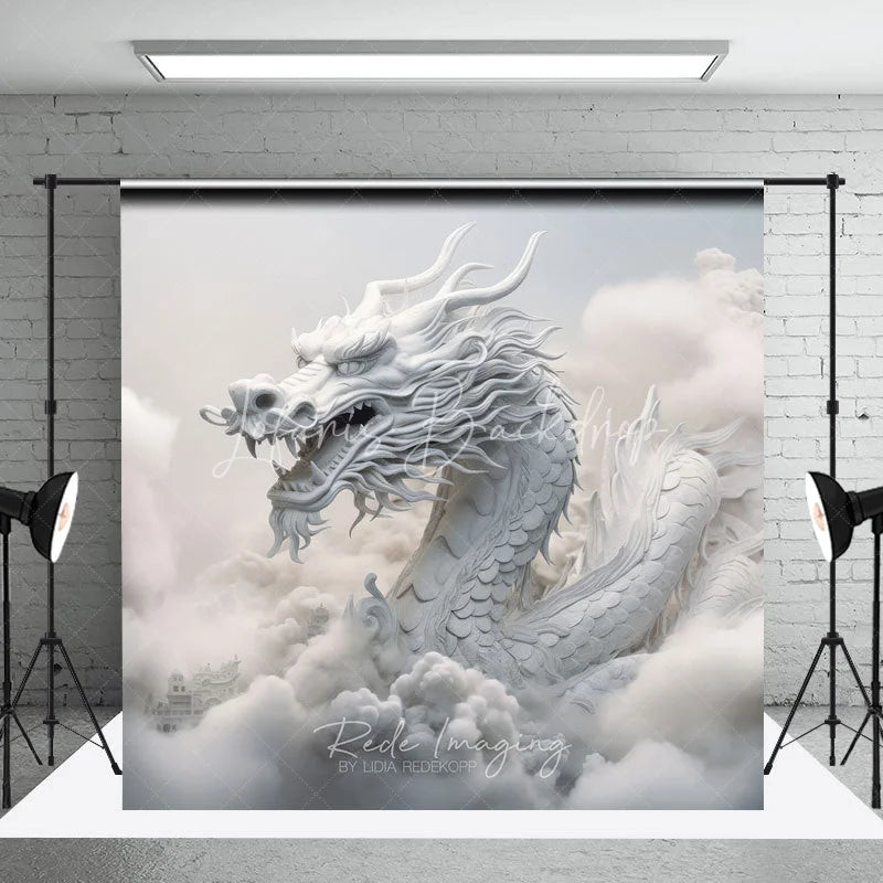 Lofaris White Mythical Dragon in Clouds Photography Backdrop Ethereal Fantasy Theme Majestic Portrait Studio Prop