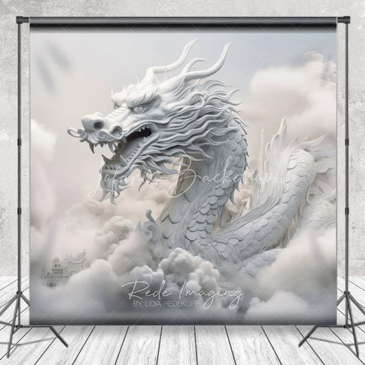 Lofaris White Mythical Dragon in Clouds Photography Backdrop Ethereal Fantasy Theme Majestic Portrait Studio Prop