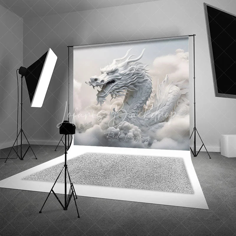 Lofaris White Mythical Dragon in Clouds Photography Backdrop Ethereal Fantasy Theme Majestic Portrait Studio Prop