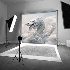 Lofaris White Mythical Dragon in Clouds Photography Backdrop Ethereal Fantasy Theme Majestic Portrait Studio Prop