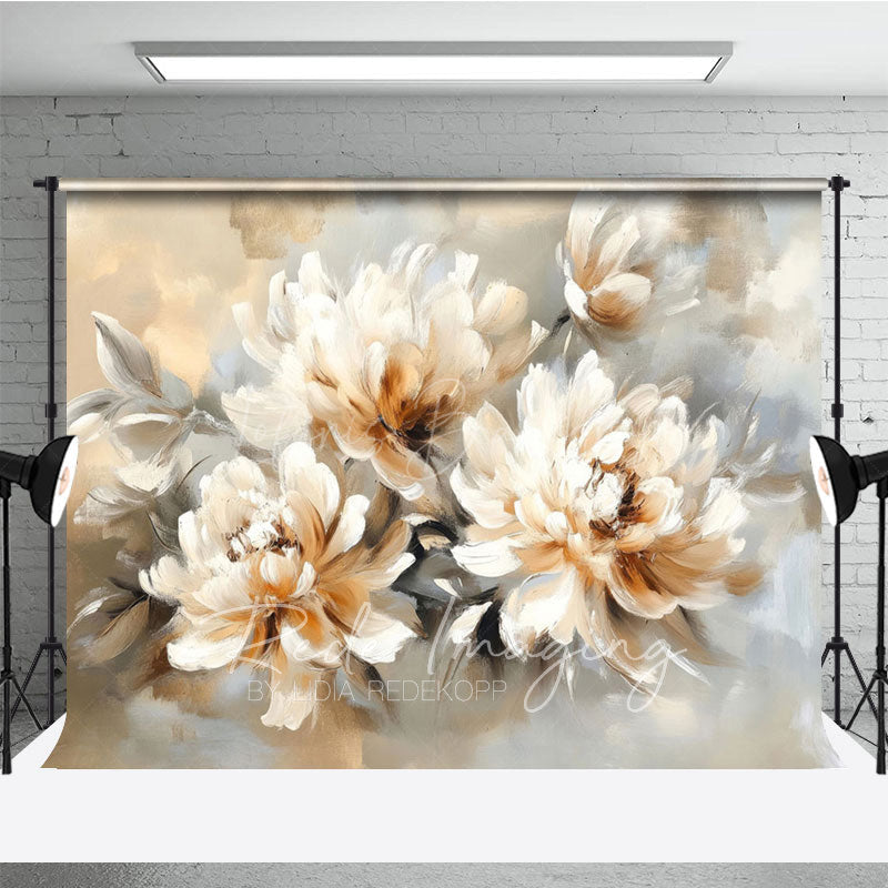 Lofaris White Orange Oil Painted Flowers Photography Backdrop
