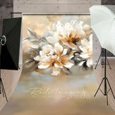 Lofaris White Orange Oil Painted Flowers Sweep Photo Backdrop