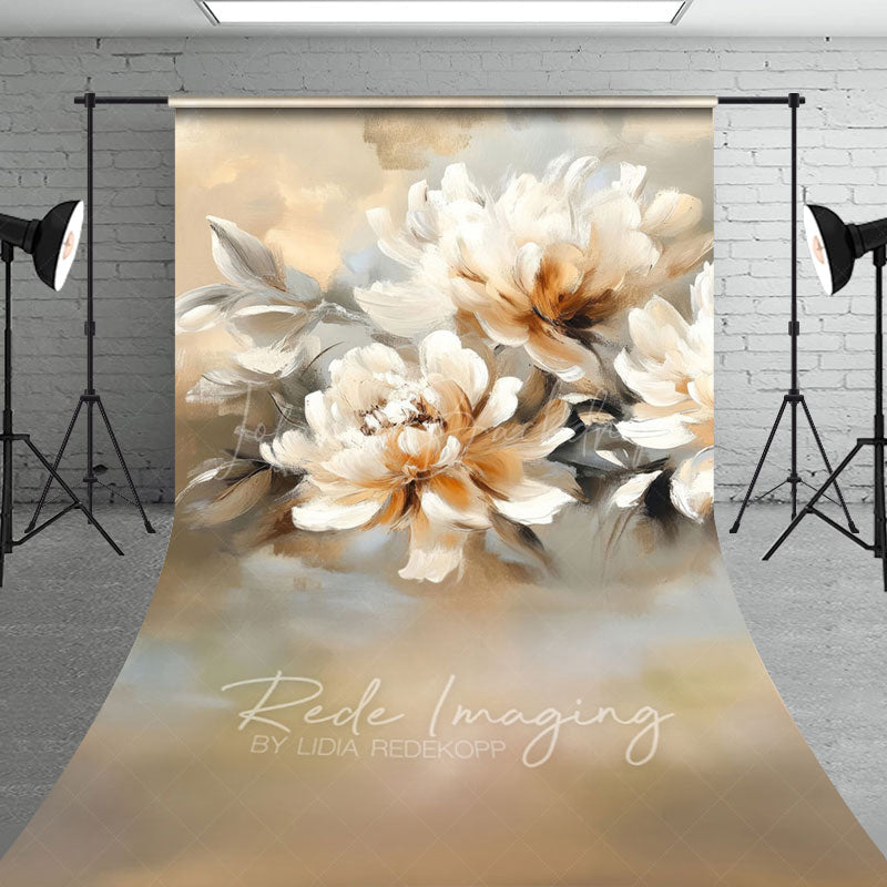 Lofaris White Orange Oil Painted Flowers Sweep Photo Backdrop
