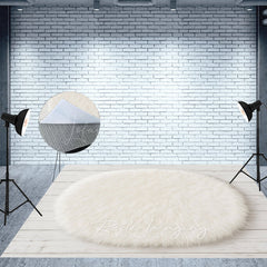 Lofaris White Oval Wool Rug Fabric Floor Backdrop For Photo