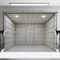Lofaris White Padded Room Photography Backdrop Asylum Cell for Horror and Escape Minimalist Themed Photos
