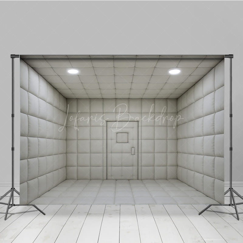 Lofaris White Padded Room Photography Backdrop Asylum Cell for Horror and Escape Minimalist Themed Photos