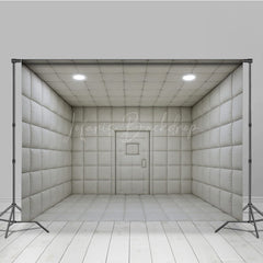 Lofaris White Padded Room Photography Backdrop Asylum Cell for Horror and Escape Minimalist Themed Photos