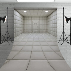 Lofaris White Padded Room Sweep Backdrop Asylum Cell for Horror and Escape Minimalist Themed Photos