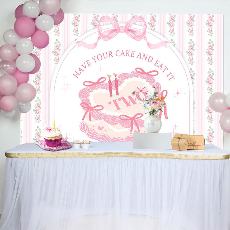 Lofaris White Pink Floral Bow Tie Cake 2nd Birthday Backdrop