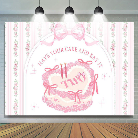 Lofaris White Pink Floral Bow Tie Cake 2nd Birthday Backdrop
