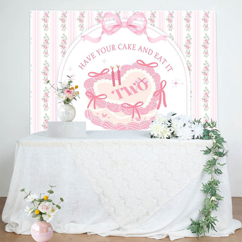 Lofaris White Pink Floral Bow Tie Cake 2nd Birthday Backdrop