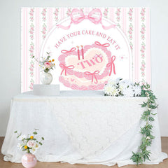 Lofaris White Pink Floral Bow Tie Cake 2nd Birthday Backdrop