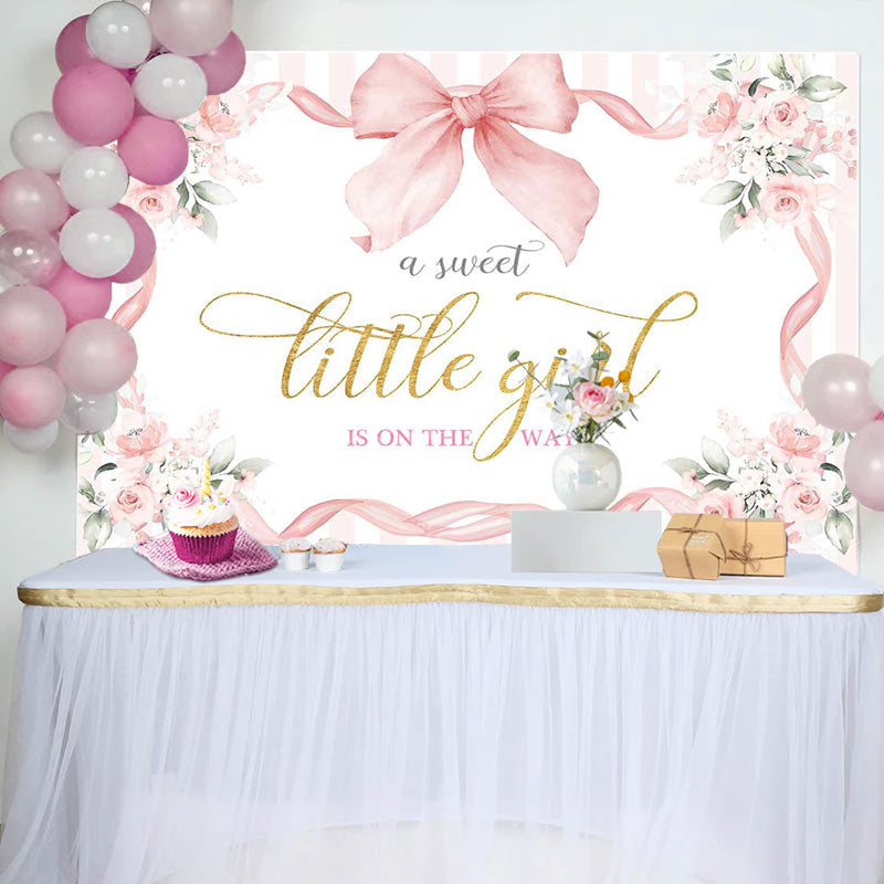 Lofaris White Pink Floral Bow Tie Sweet Little Girl Backdrop