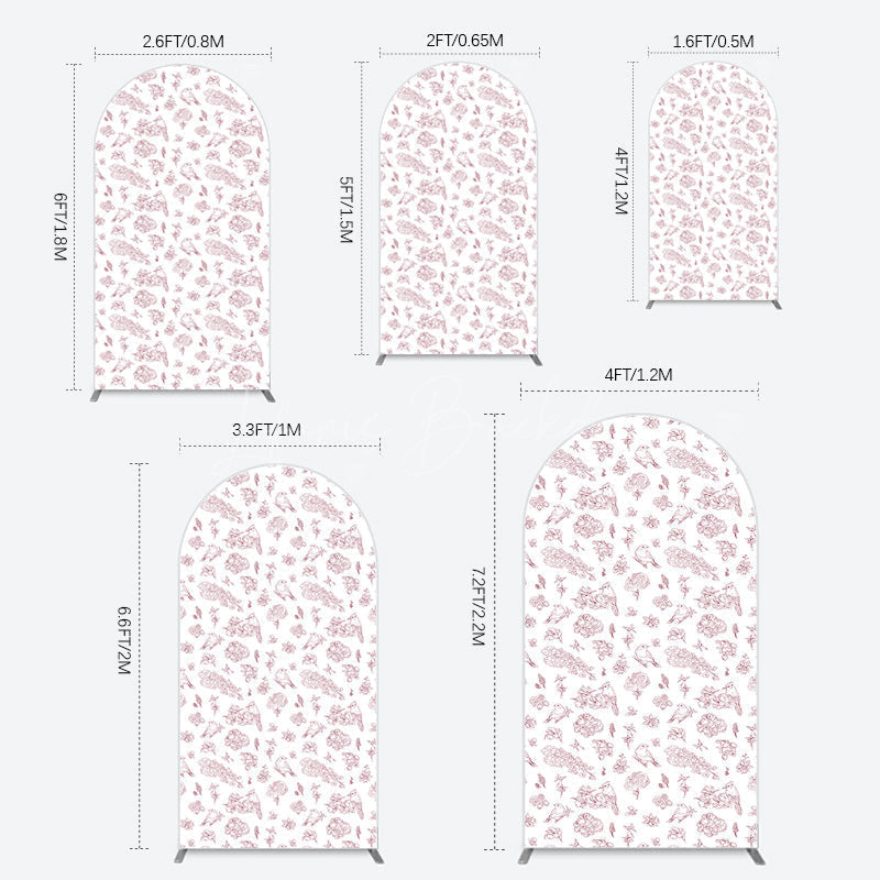 Lofaris White Pink Floral Leaves Bird Birthday Arch Backdrop