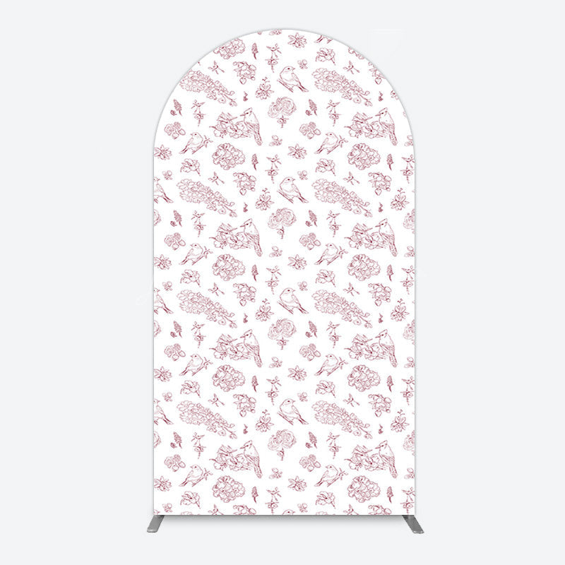 Lofaris White Pink Floral Leaves Bird Birthday Arch Backdrop