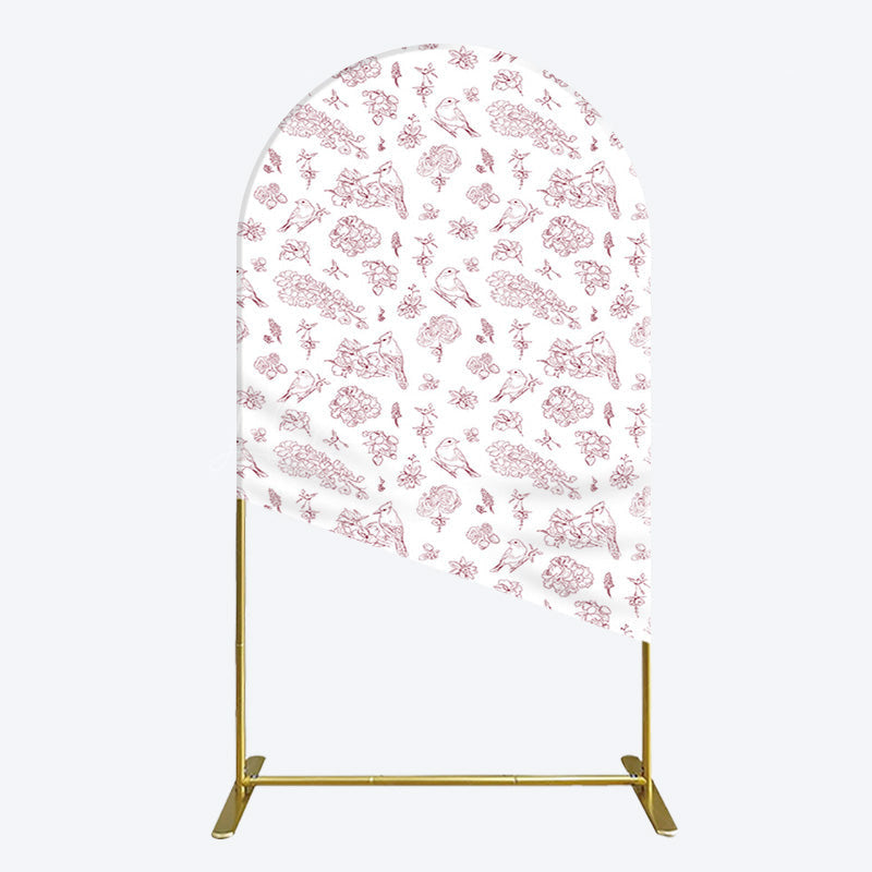 Lofaris White Pink Floral Leaves Bird Birthday Arch Backdrop