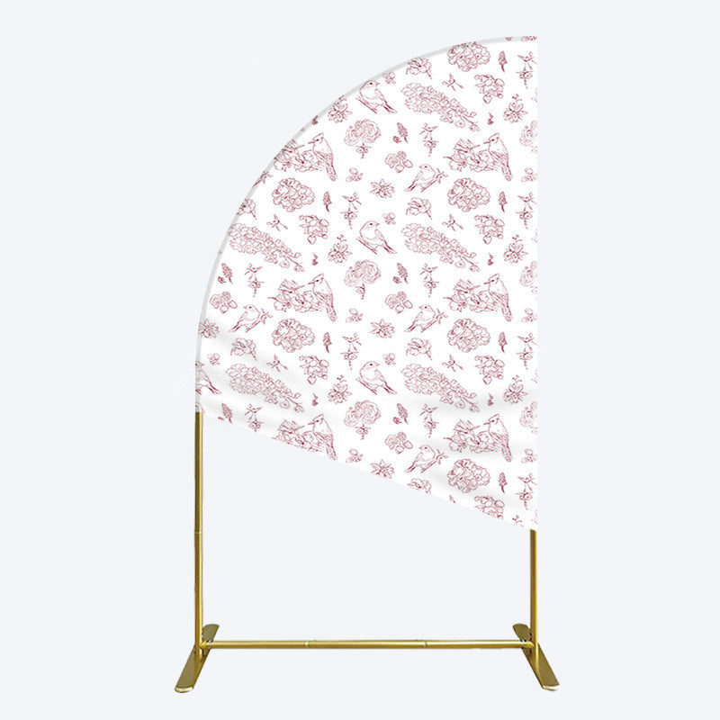 Lofaris White Pink Floral Leaves Bird Birthday Half Moon Arch Backdrop