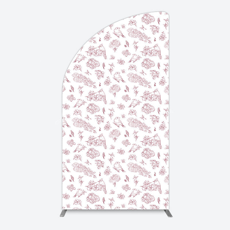 Lofaris White Pink Floral Leaves Bird Birthday Half Moon Arch Backdrop