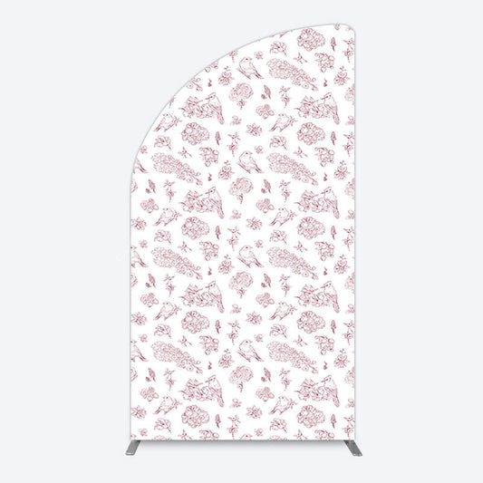 Lofaris White Pink Floral Leaves Bird Birthday Half Moon Arch Backdrop