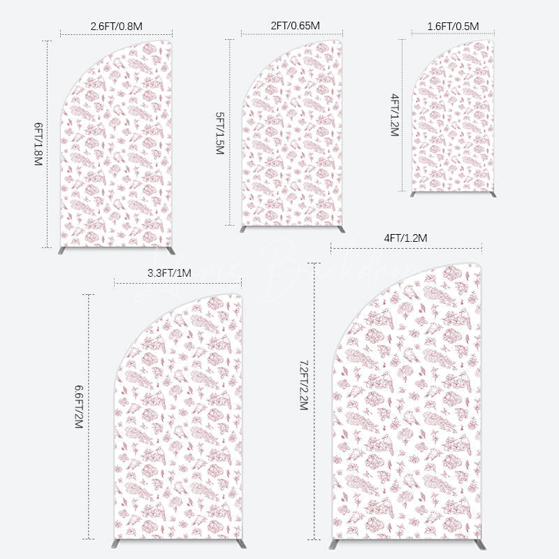 Lofaris White Pink Floral Leaves Bird Birthday Half Moon Arch Backdrop