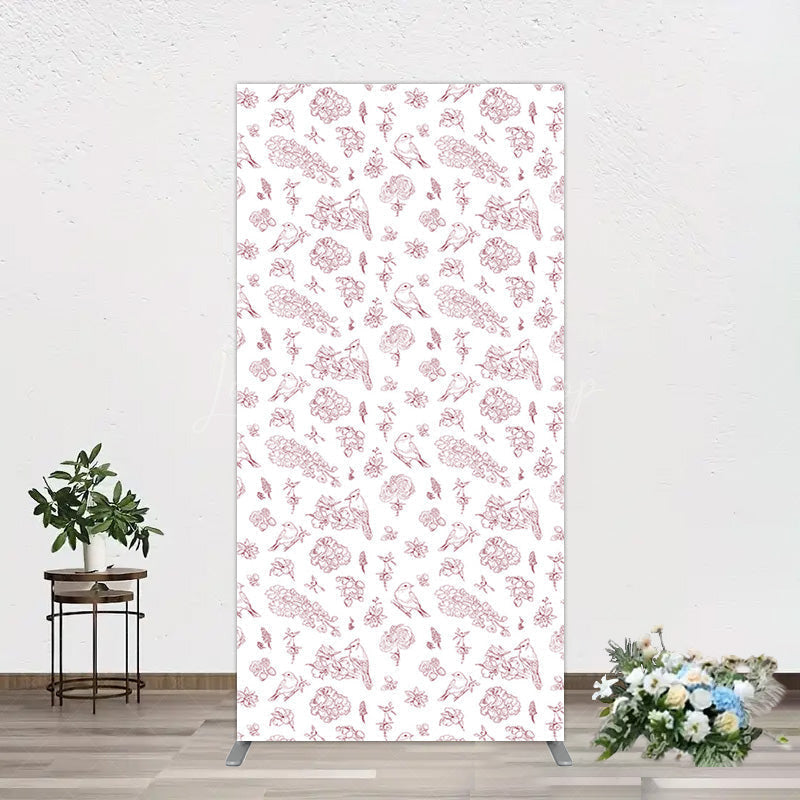 Lofaris White Pink Floral Leaves Bird Birthday Rectangle Backdrop