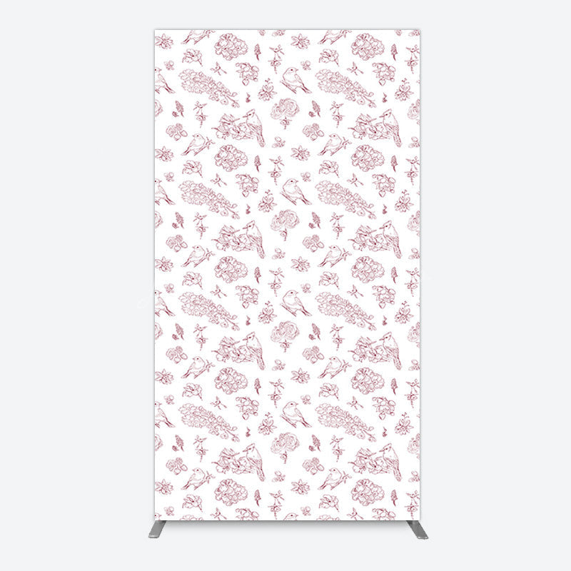 Lofaris White Pink Floral Leaves Bird Birthday Rectangle Backdrop