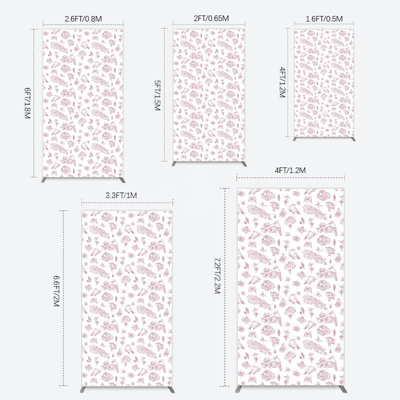 Lofaris White Pink Floral Leaves Bird Birthday Rectangle Backdrop