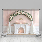 Lofaris White Pink Floral Sweet Candles Wedding Backdrop