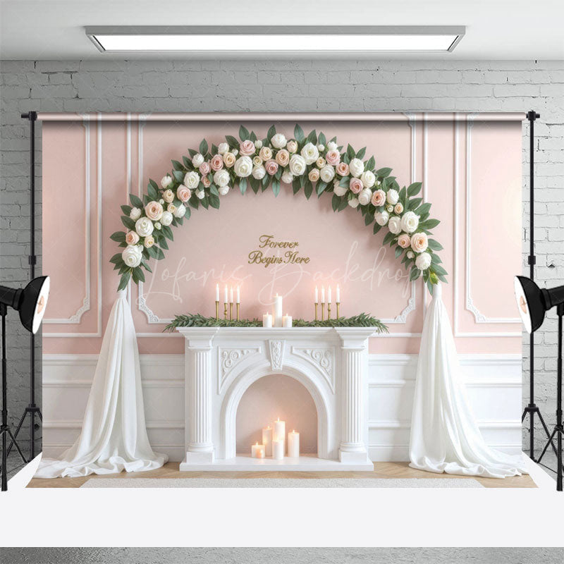 Lofaris White Pink Floral Sweet Candles Wedding Backdrop