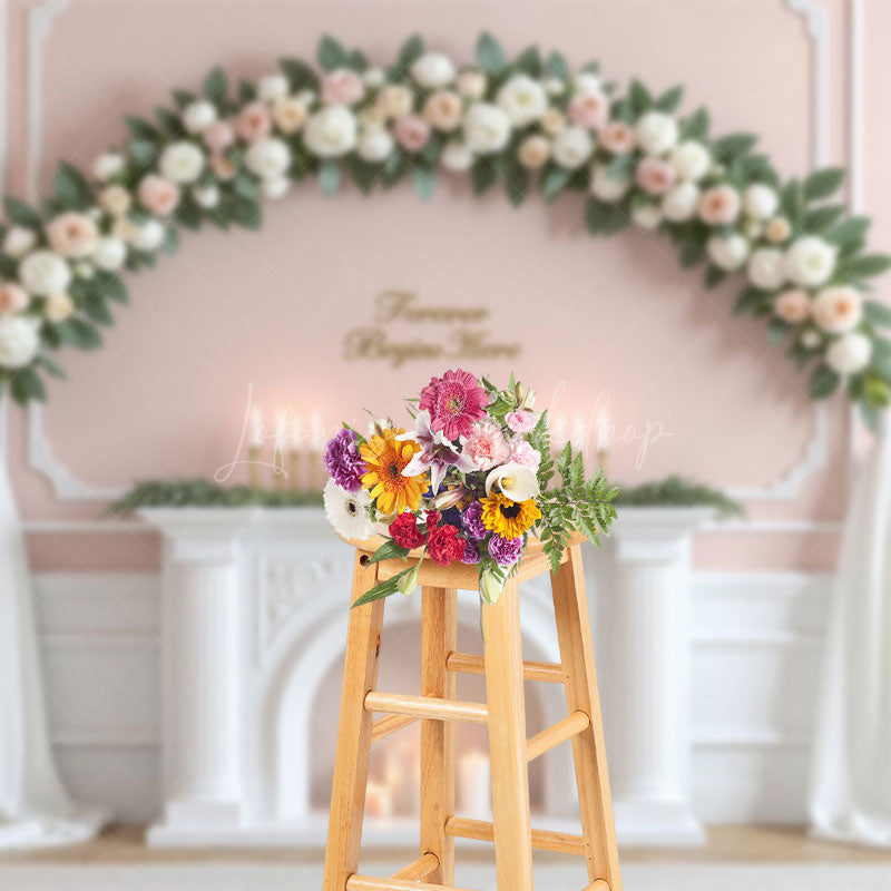 Lofaris White Pink Floral Sweet Candles Wedding Backdrop