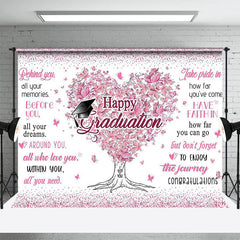 Lofaris White Pink Heart Floral Tree Happy Graduation Backdrop