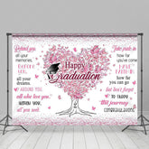Lofaris White Pink Heart Floral Tree Happy Graduation Backdrop