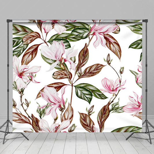 Lofaris White Pink Magnolia Flower Leaves Photo Backdrop