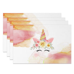 Lofaris White Pink Rainbow Unicorn Dining Set of 4 Placemats