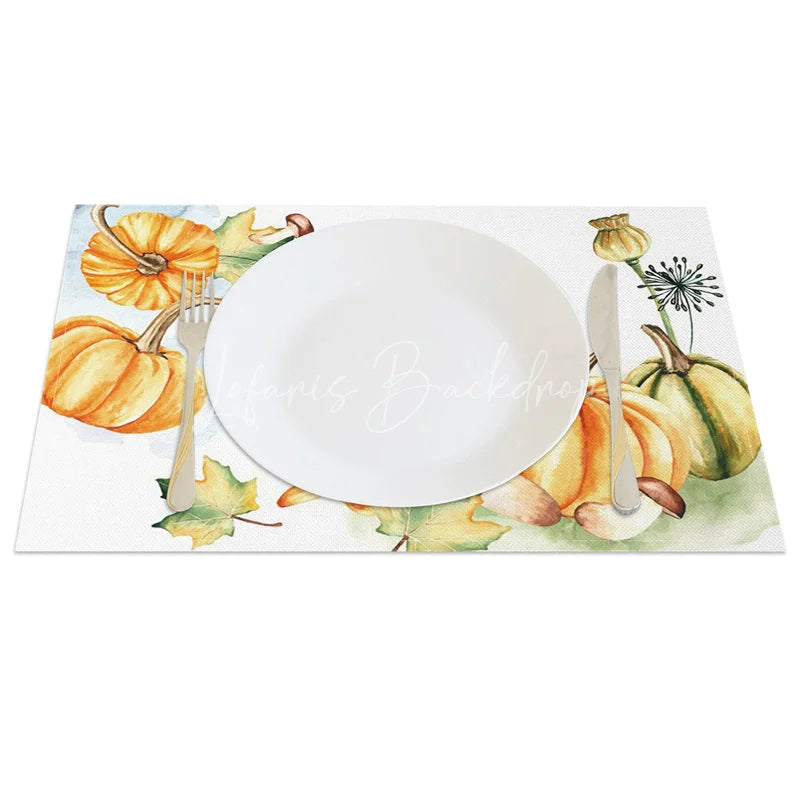 Lofaris White Pumpkin and Greenery Set of 4 Placemats for Modern Farmhouse Fall Thanksgiving Decor