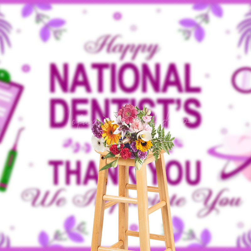 Lofaris White Purple Leaf Happy National Dentists Backdrop