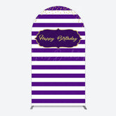 Lofaris White Purple Stripe Gold Glitter Birthday Arch Backdrop