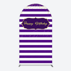 Lofaris White Purple Stripe Gold Glitter Birthday Arch Backdrop