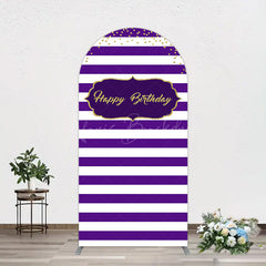 Lofaris White Purple Stripe Gold Glitter Birthday Arch Backdrop