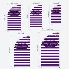 Lofaris White Purple Stripe Gold Glitter Birthday Half Moon Arch Backdrop