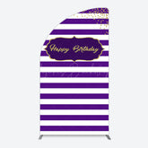 Lofaris White Purple Stripe Gold Glitter Birthday Half Moon Arch Backdrop
