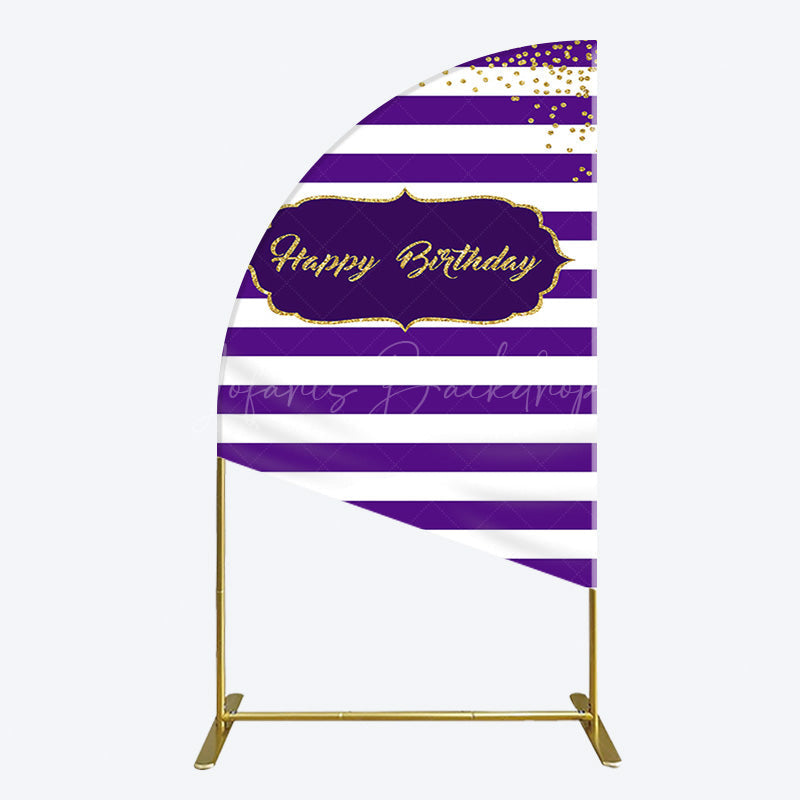 Lofaris White Purple Stripe Gold Glitter Birthday Half Moon Arch Backdrop
