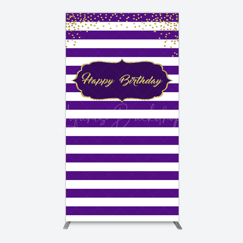 Lofaris White Purple Stripe Gold Glitter Birthday Rectangle Backdrop