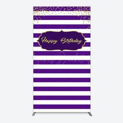 Lofaris White Purple Stripe Gold Glitter Birthday Rectangle Backdrop