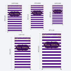 Lofaris White Purple Stripe Gold Glitter Birthday Rectangle Backdrop